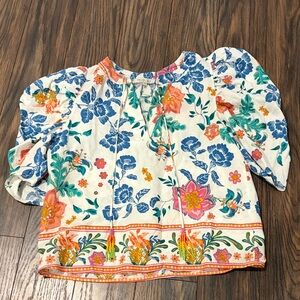 Rachel Zoe Floral Puff Sleeve Blouse - Blue, Orange, Green